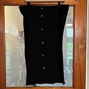 LOFT Black Ribbed Pencil Midi Skirt